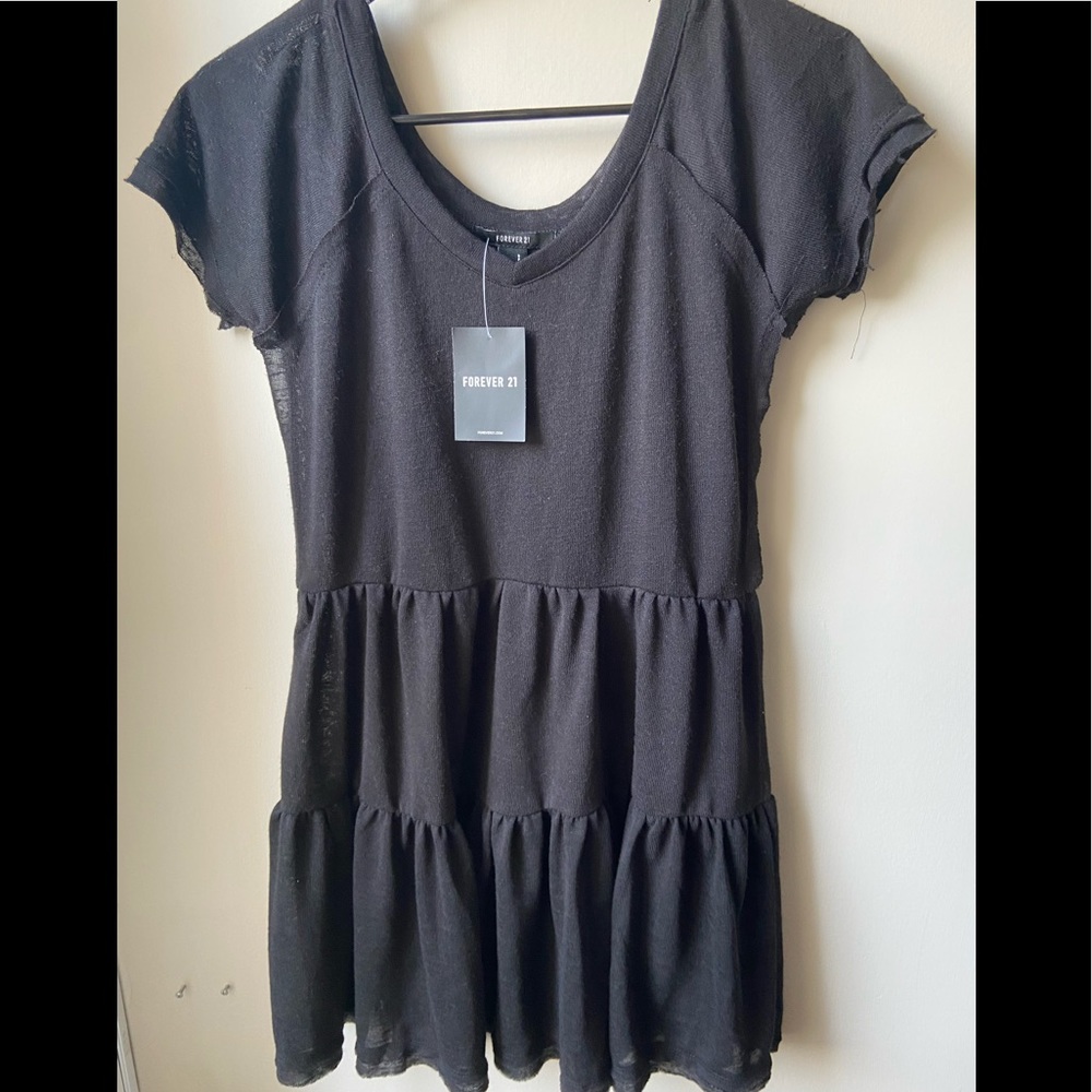 F21 black cotton dress with layered seams